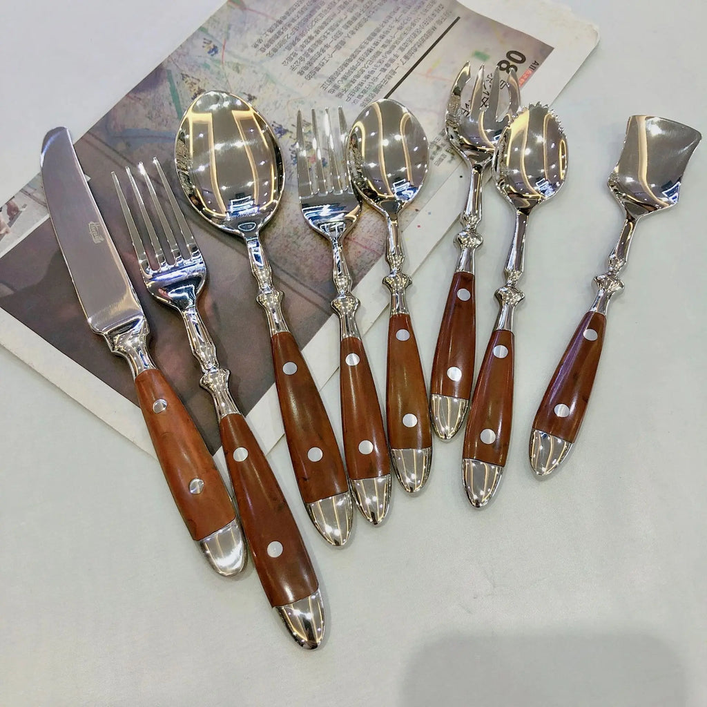 Stainless Steel Western Tableware  Wooden Handle Fork Spoon   Knife  spoon set  dinnerware