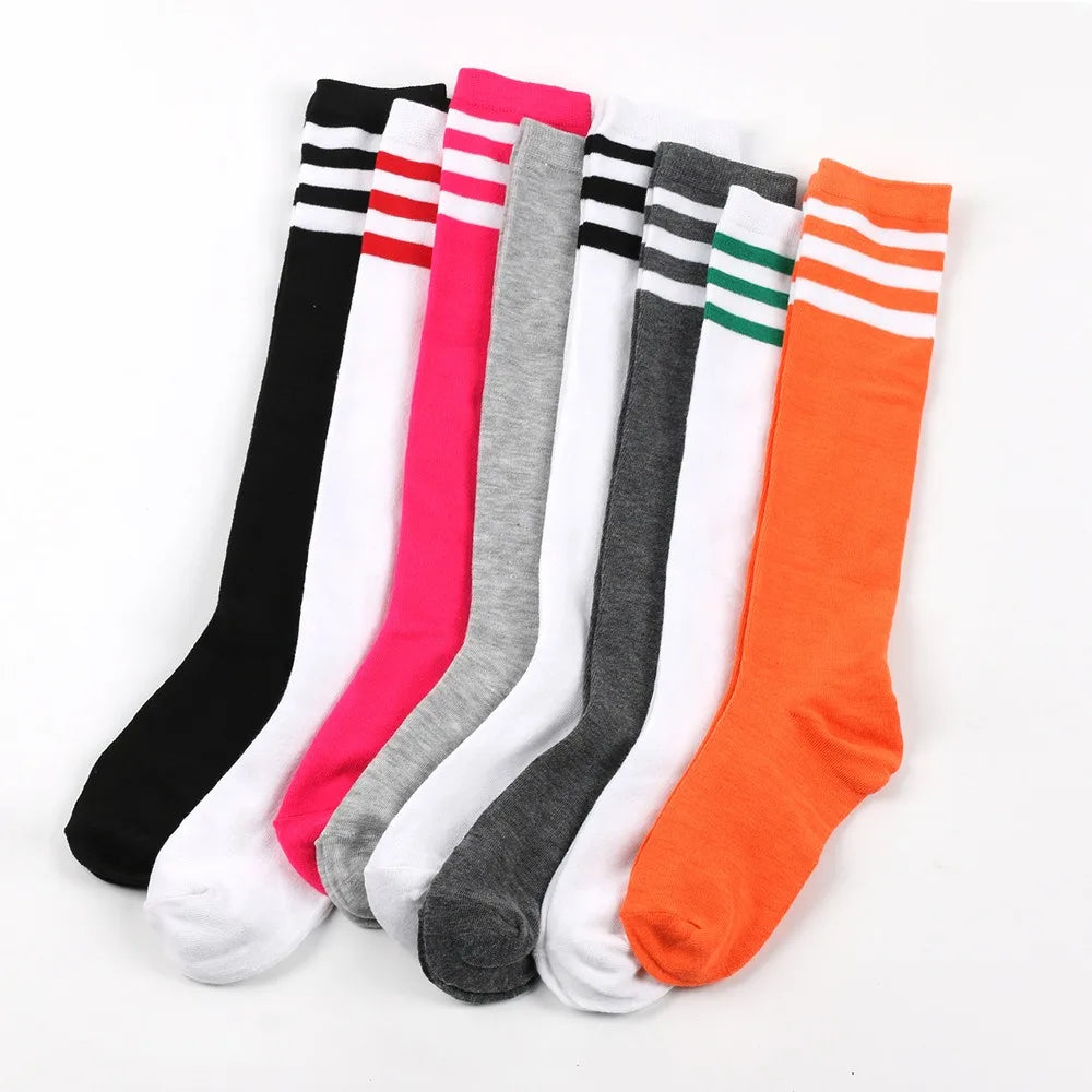 Solid knee length socks women's striped Lolita warm hip-hop sports socks  Harajuku socks JK white sock