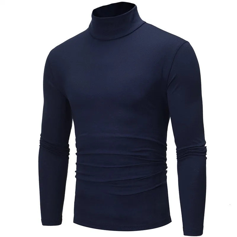 Autumn  Winter Men's High Neck T-shirt Slim Fit Fashion High Elastic Long Sleeve Cotton Casual Breathable Apparel Pullover