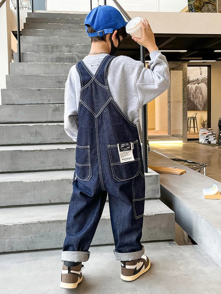 Boys Denim Jumpsuit For Kids Dungarees Overalls Streetwear Children Causal Jeans with Straps Suspenders 5 6 7 8 9 10 11 12 13 14