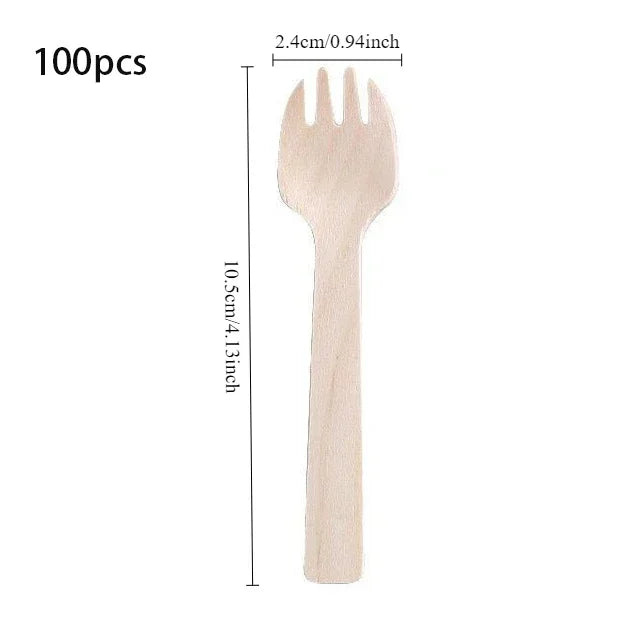 100Pcs Disposable Mini Wooden Spoons Ice Cream Spoon Fruit Dessert Forks Spoons Wedding Party Tableware Kitchen Accessories Tool