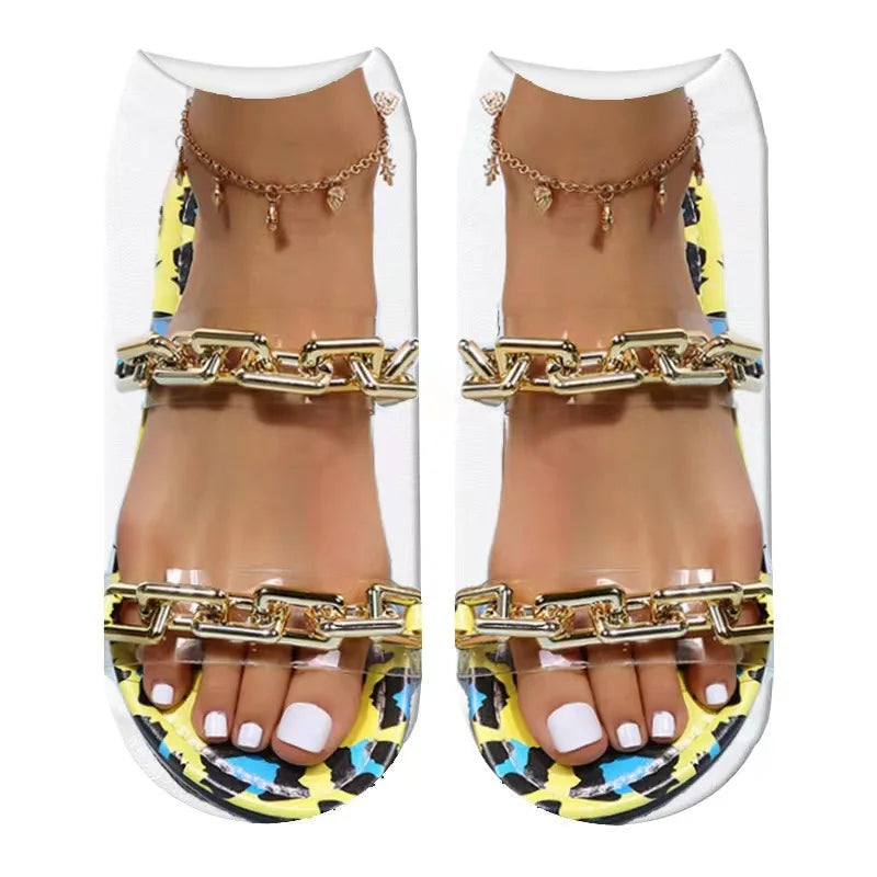 Funny 3D Printed Socks Flip Flops Slippers Sandals Skull Shoe Pattern Summer Cute Kawaii Low Short Soft  Ankle Beach Floor Socks