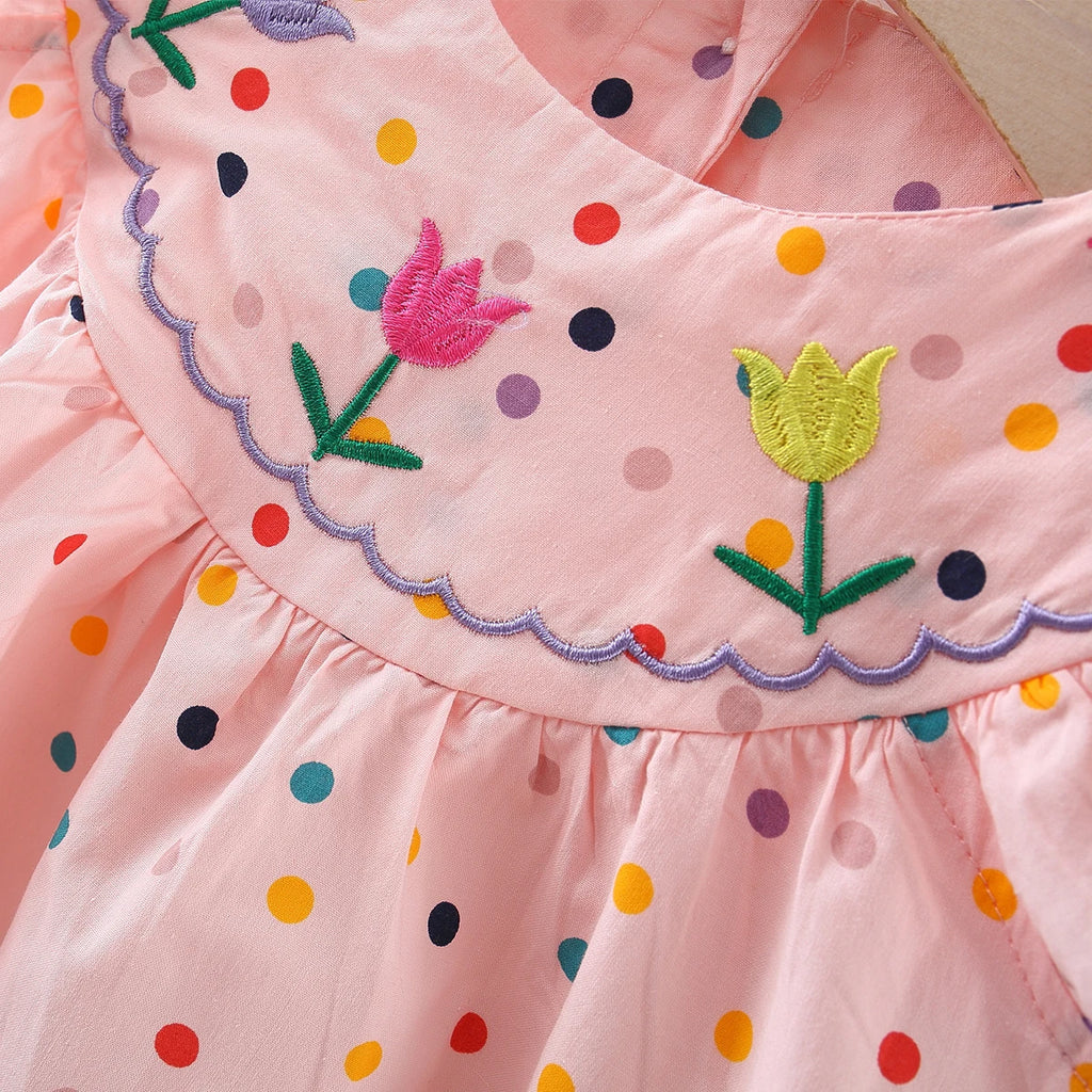 Cotton Baby Dress Flower Embroidery Comfortable Baby Dress Colorful Polka Dot Printed Dress