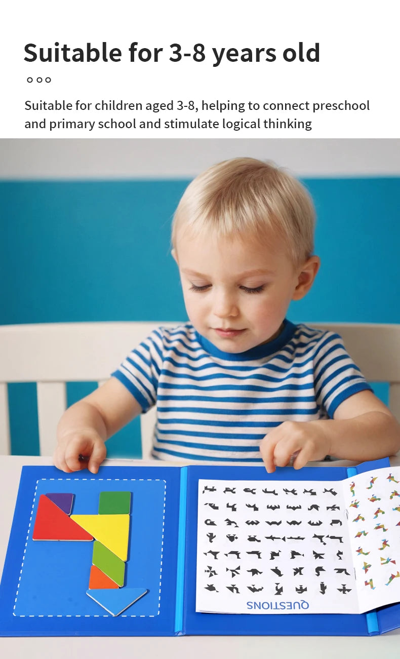 Magnetic Wooden Tangram Block Puzzle Game for Kids - Montessori Educational Intelligence Jigsaw Children's Gift