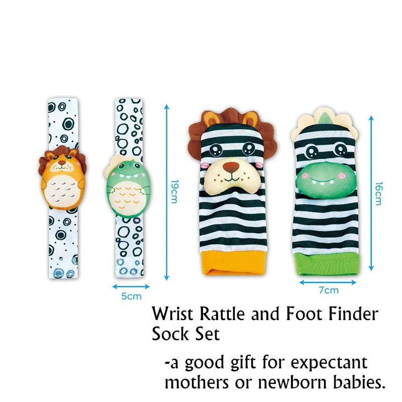 Baby Wrist Rattles Socks Newborn Animal Socks Infants Foot Finder Wrist Strap Baby Socks Sensory Toys Baby Toys 0-12 Months Gift