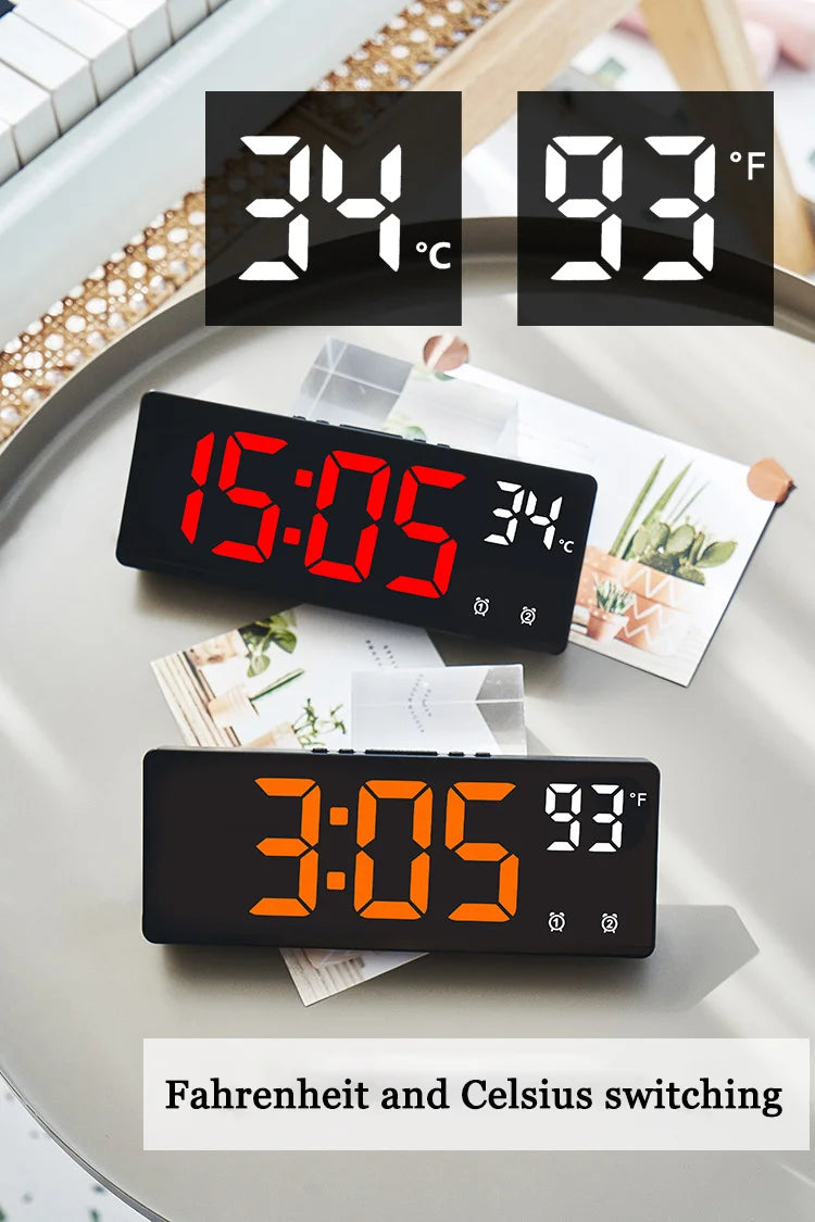 Electronic Clock Voice Control Digital Alarm Clock Temperature Desktop Table Clock Night Mode 12/24H LED Clock Watch Desk