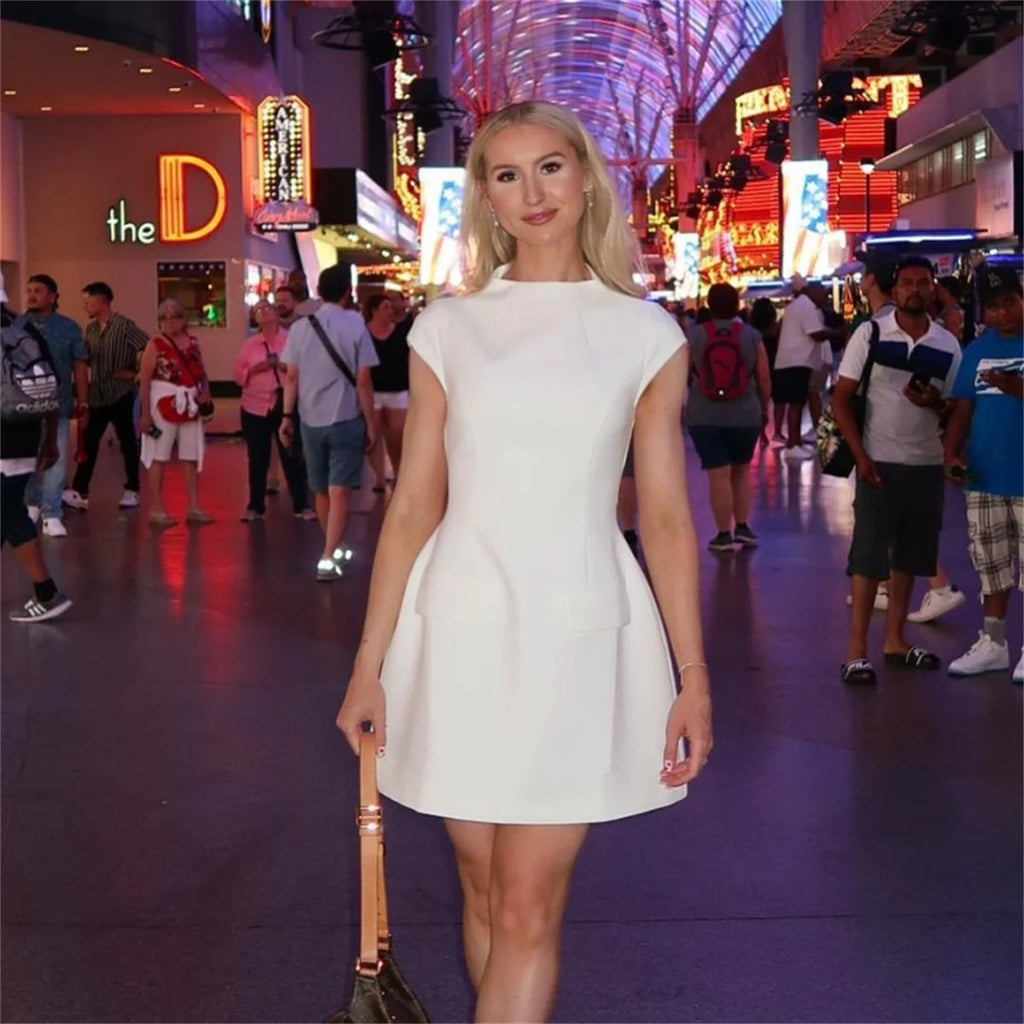 2025 Women‘s Sexy Slim Fit Hollow Mini Dress Spring New Y2K Sleeveless A- LINE Black Dress High Street Commute Elegant Dresses