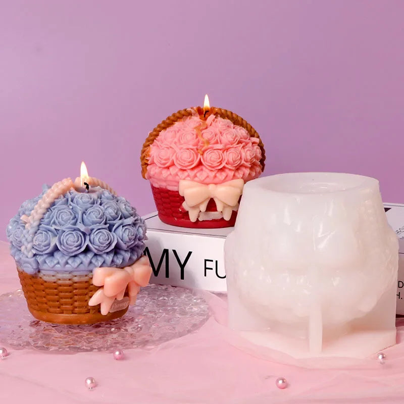 DIY Bowknot Rose Flower Candle Mold Cylinder Rose Floral Pillar Silicone Mold Wedding Decor Valentine's Day Gift Christmas decor