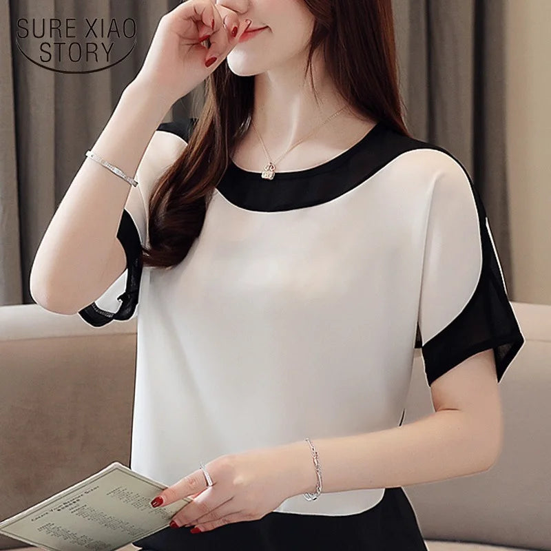 Fashion Women Blouses 2025 Women Blouse Shirt Short Sleeve Casual Chiffon Blouse Women Shirts Womens Tops and Blouses 3397 50