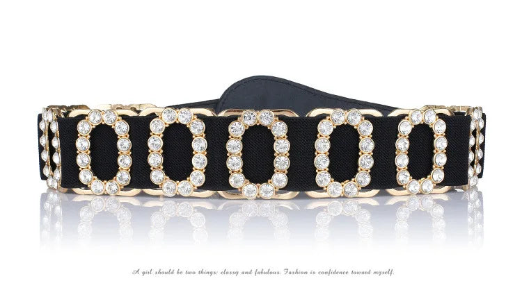 Women's waist belt, women's decorative belt fashionable elastic women's diamond inlay, elastic waistband, widened waist belt