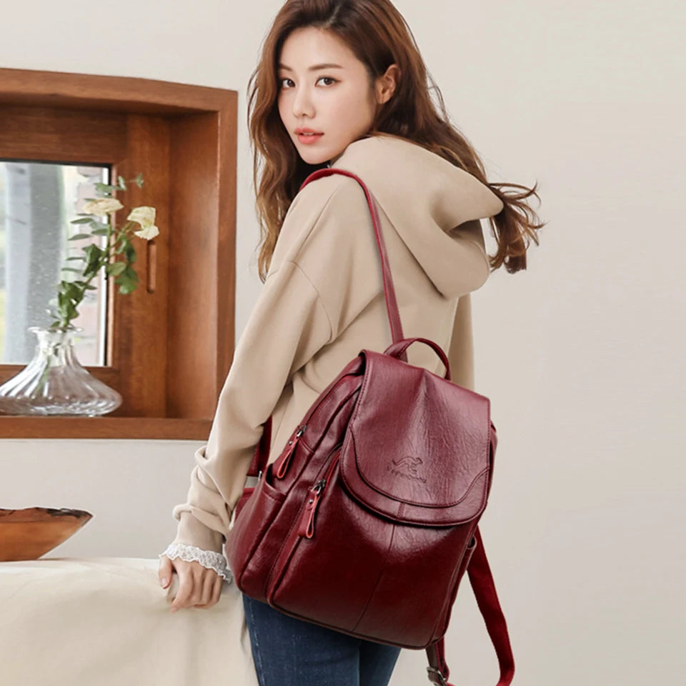 Ladies Bookbag Rucksack Women Large Capacity Backpack Purses High Quality PU Leather Female Vintage School Bags Travel Bagpack