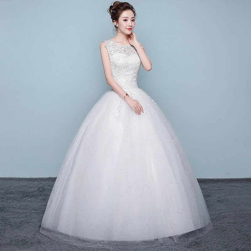 DongCMY 2025 New Arrival White Color Bridal Tulle Bandage Flowers Wedding Dresses Vestido De Noiva Ball Gown