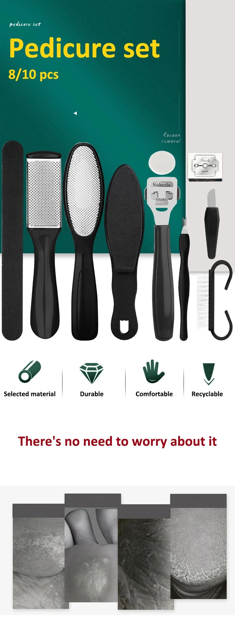 8/10-in-1 Professional Pedicure Kit Stainless Steel Callus Shavers Get Soft Smooth Feet with Stainless Steel Foot Care Tools