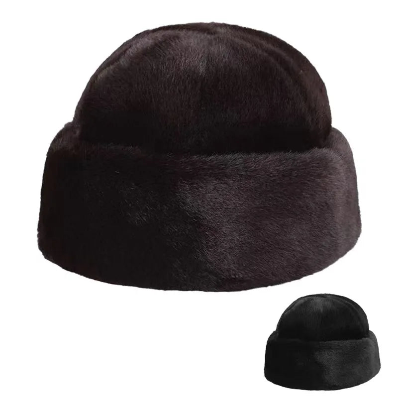 Winter Keep Warm Brown Hats Beret For Men Elegant Fashion Thick Fur Caps Black Bonnet Wool Europe and America Style