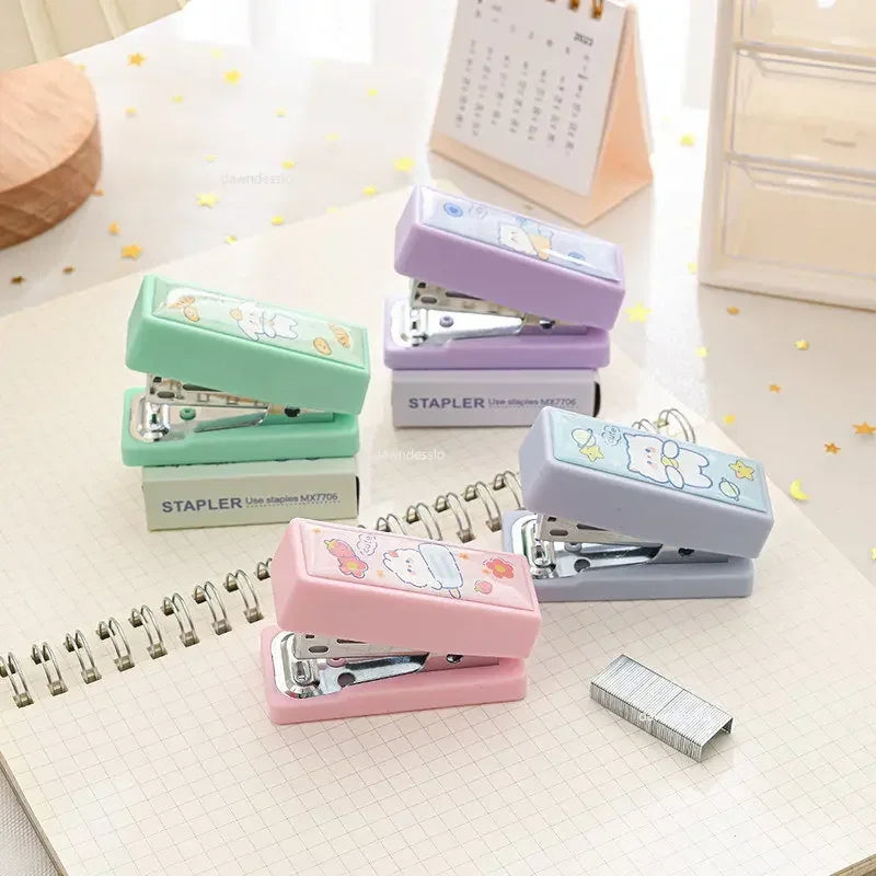 Mini Stapler Set with Staples Cute Rabbit Bear Paper Binder Stationery Office Binding Tools School Supplies
