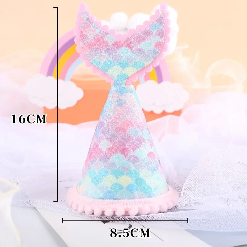 Felt Rainbow Theme Birthday Party Crown Mermaid Happy Birthday DIY Decor Kids Baby Shower Party Number 1-9th Hat Unicorn Navidad
