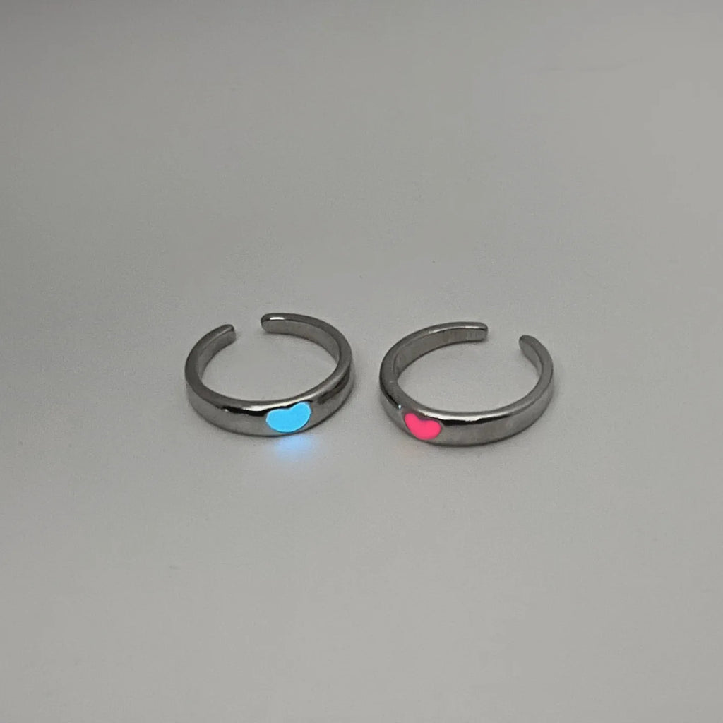 Blue Pink Luminous Ring For Couple Creative Love Heart Index Finger Ring Glowing In The Dark Rings Jewelry Valentine's Day Gift