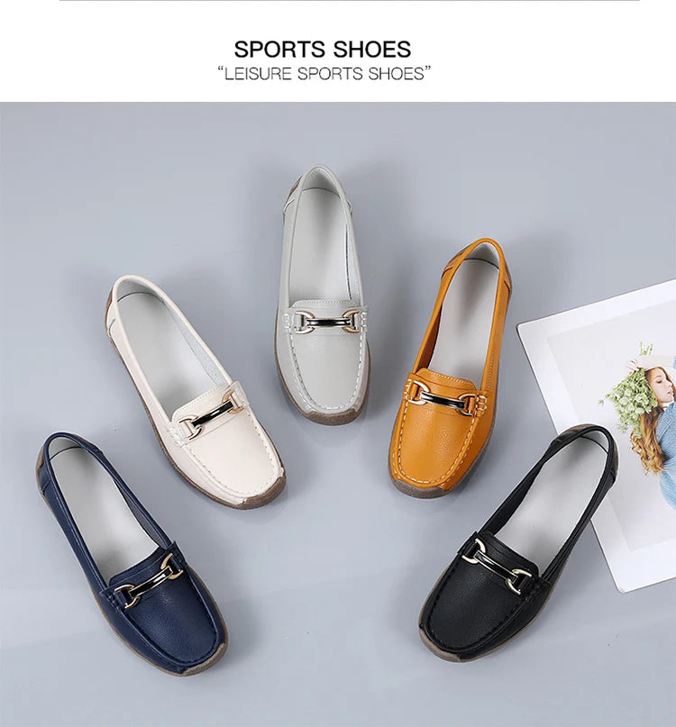 New Summer Sandals For Women100% Genuine Leather Single Shoes, Large-Sized Fashionable Casual Women'S Shoes, Loafers Flat Shoes