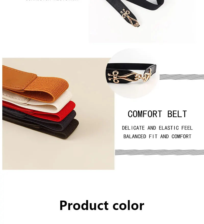 Women belt Elastic Waistband Thin Stretch Wrap Buckle Waist Belt Elegant Cummerbunds Fashion Leaf Belt for Dress Accessories