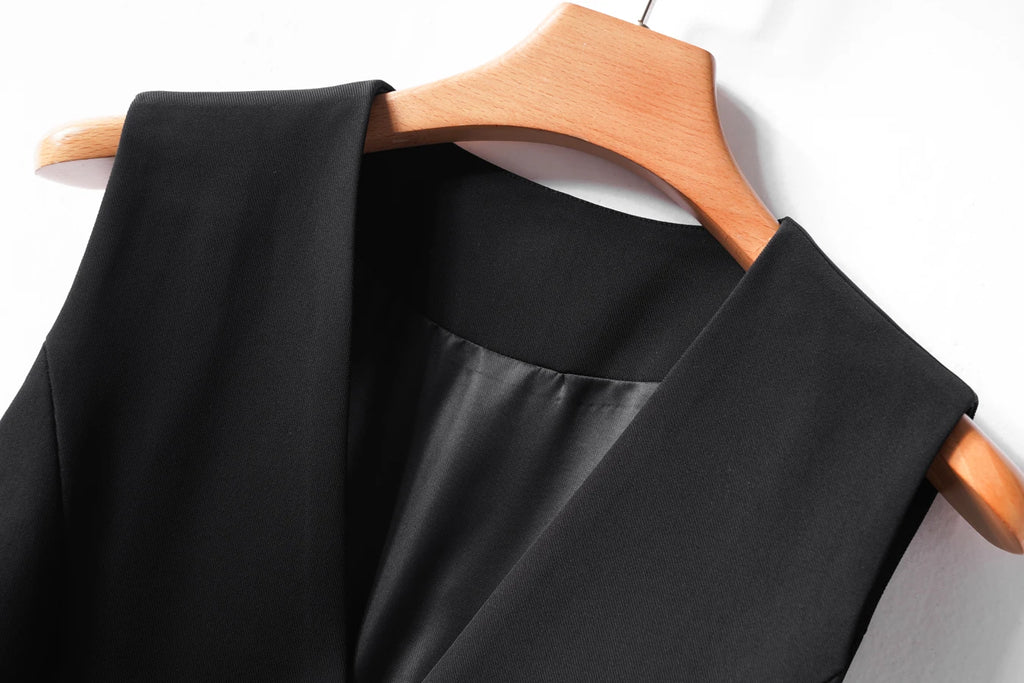 Black V-neck short double-breasted vest women's jacket spring and autumn workplace Slim and thin