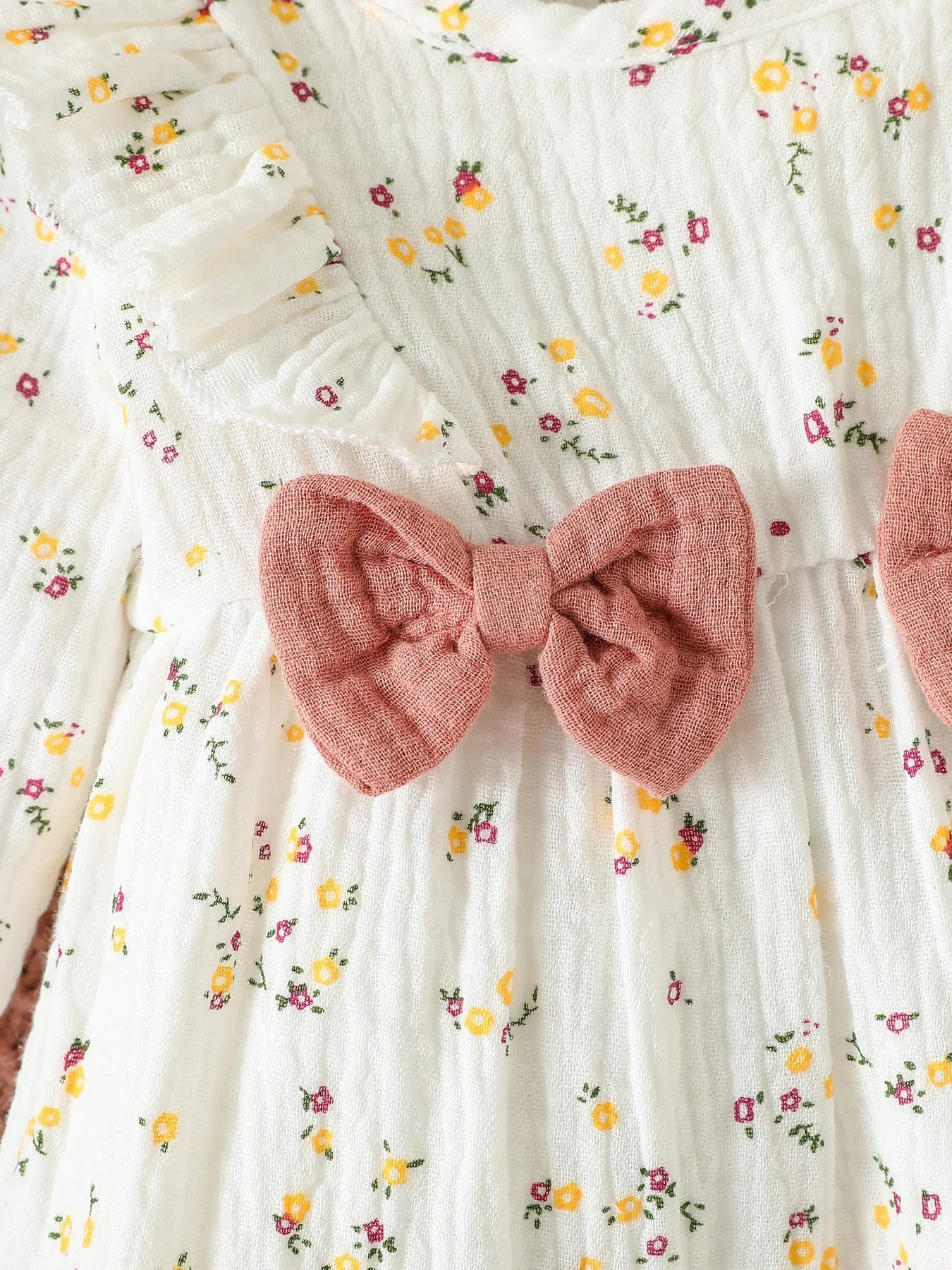 Baby Girl's All Seasons Long Sleeve Print Floral With Bow Daily Jumpsuit For Newborn-6M Clothes +Headband