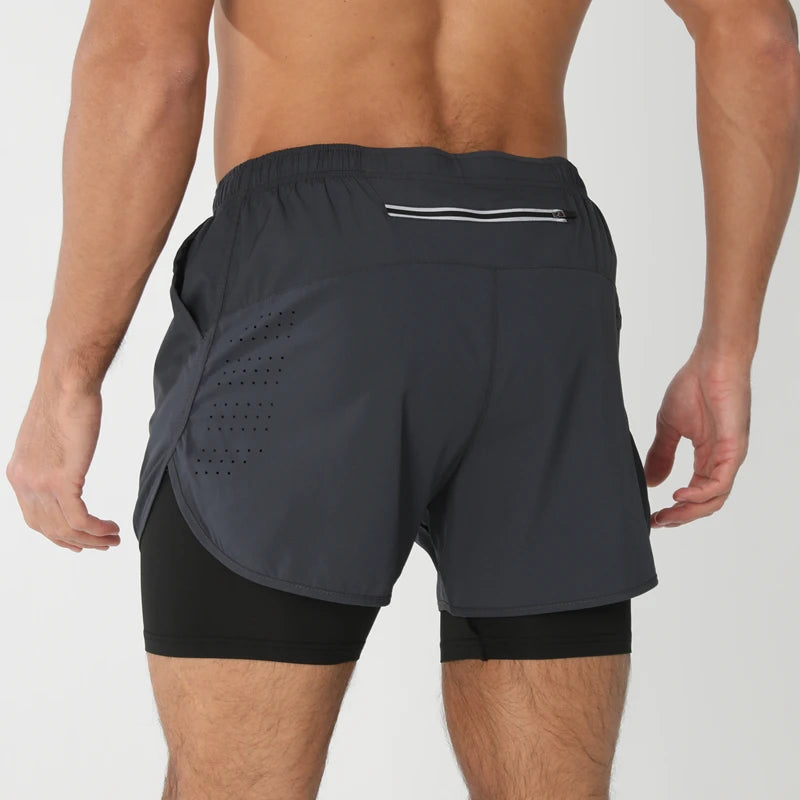 New men's running double-layer shorts quick-drying fitness 2-in-1 shorts men's sports workout training bodybuilding shorts male