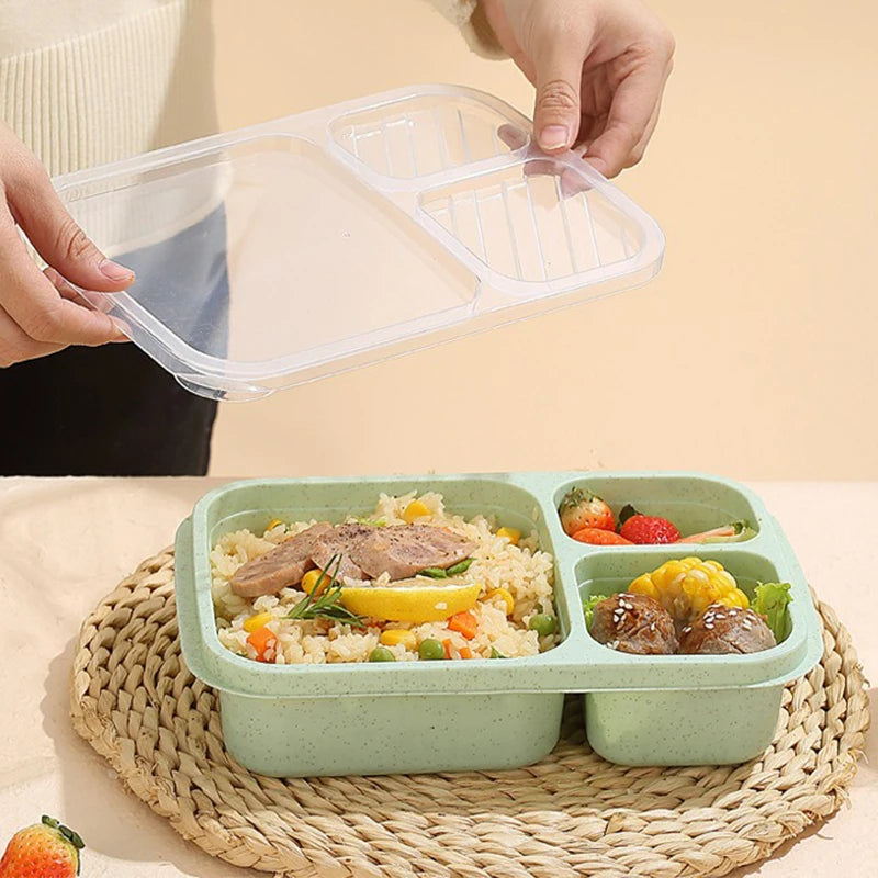 Lunch Box Reusable 3 Compartment Divided Bento Box Kid School Adult Office Food Storage Containers Outdoor Portable Plastic Box