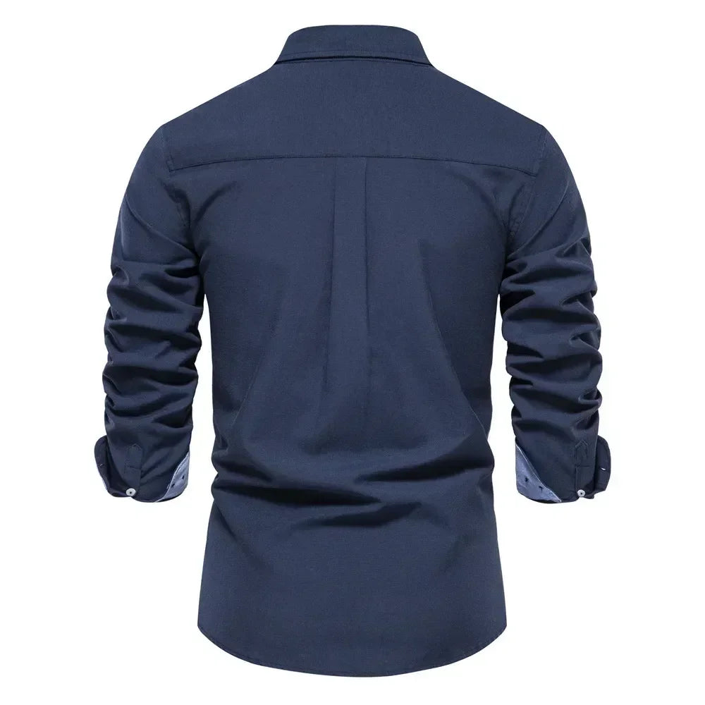 New Spring and Autumn Cotton Social Shirt Men Solid Color High Quality Long Sleeve Shirt for Men Lapel Casual Social Men's Shirt