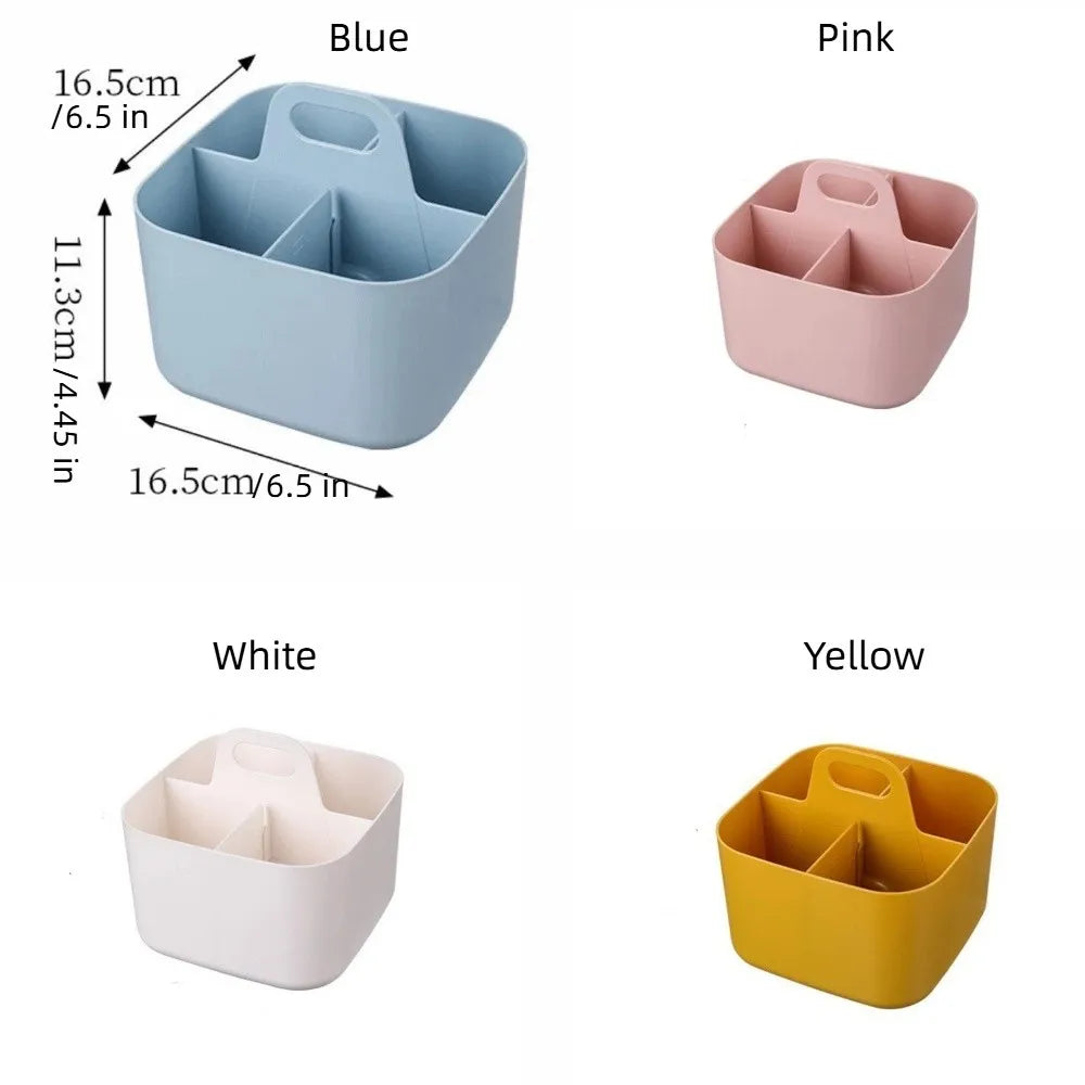 Plastic Cosmetic Organiser Multi-compartment Divider Sorting Split Pen Organiser with Handle Desk Storage Basket Bathroom