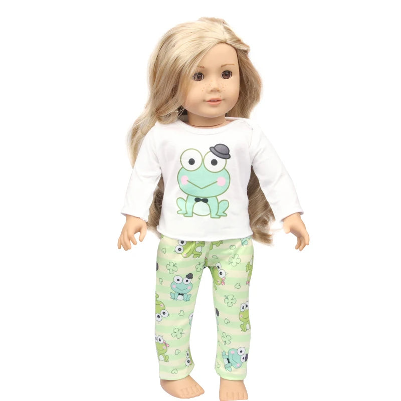 Doll Clothes Pajamas  For 43cm Baby New Born&American 18 Inch Girl Doll Unicorn Shark Cartoon Clothes Suit For Generation Doll