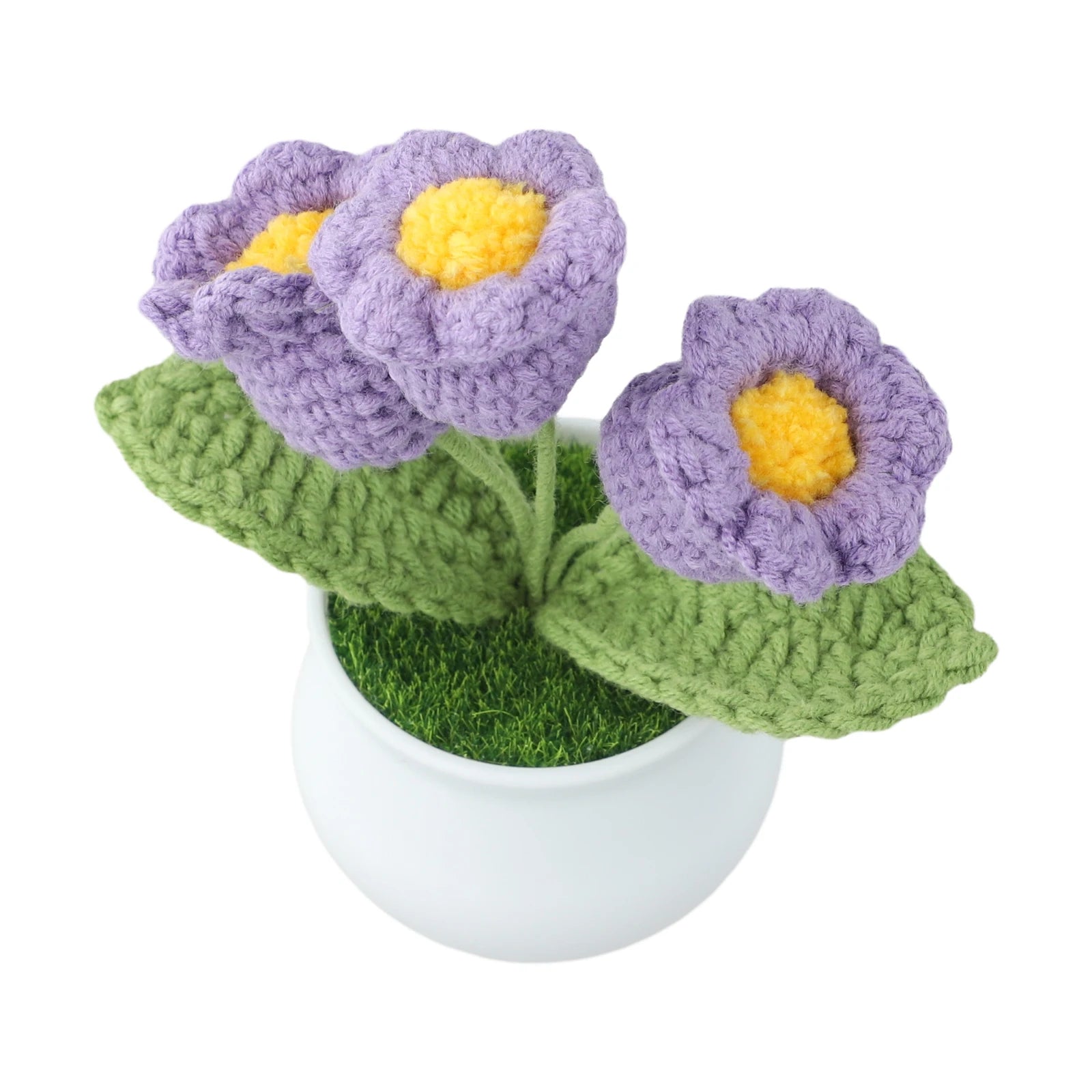 Handmade Crochet Flowers Potted Finished Woven Bouquet Artificial Knitted Flower Lily Table Home Decor