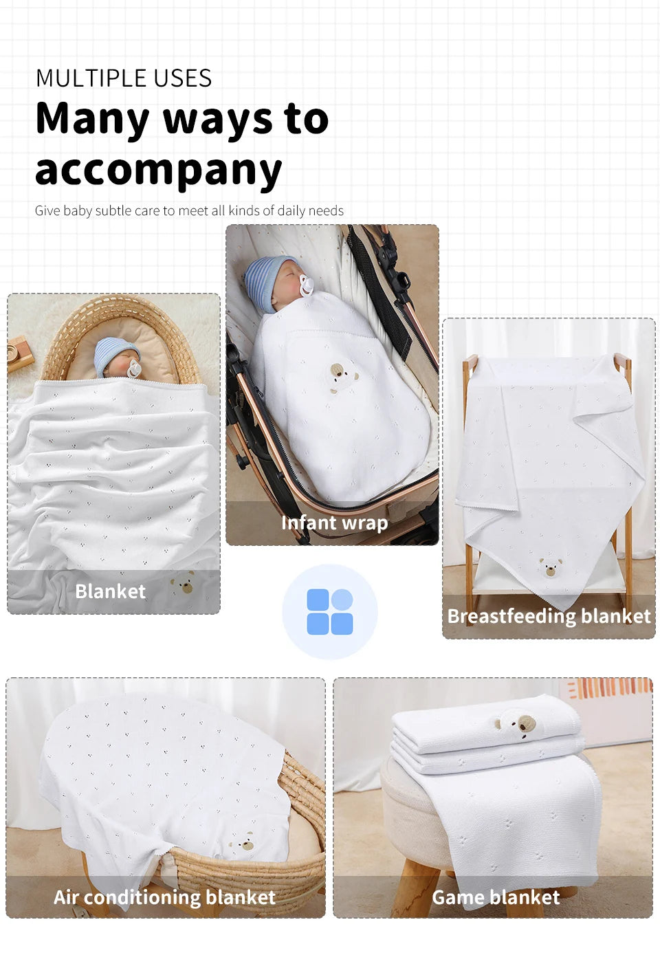 Baby Blanket Knit Newborn Infant Boys Girls Cotton Month Stroller Nursery Travel Swaddle Wrap 100*80cm Children Bedding Cellular