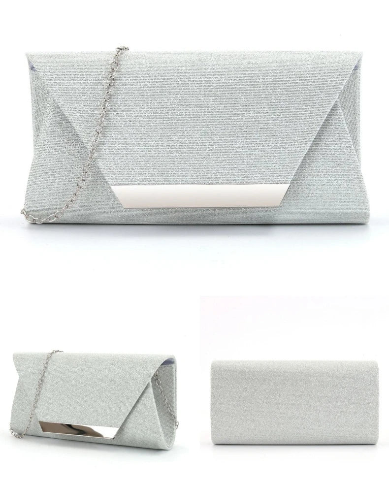 Glitter Clutch Shiny Evening Bags For Women Formal Bridal Wedding Clutch Purse Prom Cocktail Party silver Envelope Chain Bag