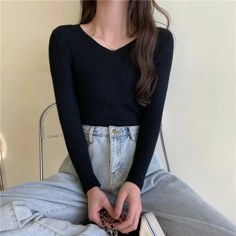 Casual Long Sleeve Knitted Pullover 2025 Autumn Winter Women Sweaters Femme Basic Solid Jersey Tops Fashion Clothes