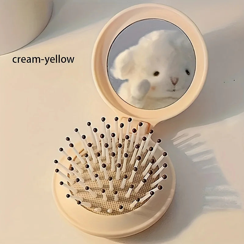 Mini Portable Folding Travel Hair Brush with Mirror for Women Lightweight Plastic Dual Fold Design for Outdoor Use Hand Washable