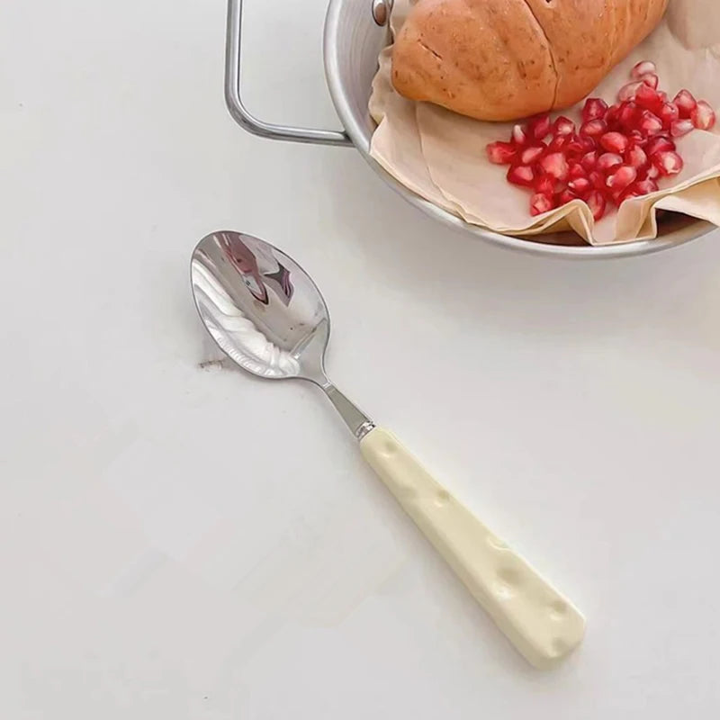 1/3PCS Tablewares Stainless Steel Knife Fork Spoon Ceramic Cheese Shaped Handle Cute Appearance Elegant Household Dinnerware ZYF