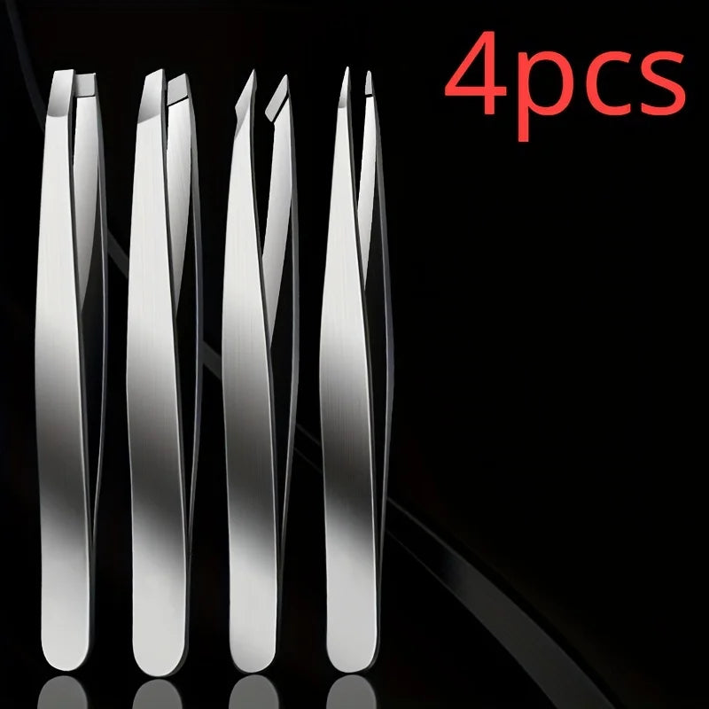 Ouriner Eyebrow Tweezers Set 4 Pcs Stainless Steel Eyebrow Forceps Professional Beauty Tool Set For Facial Hair Inward Growing