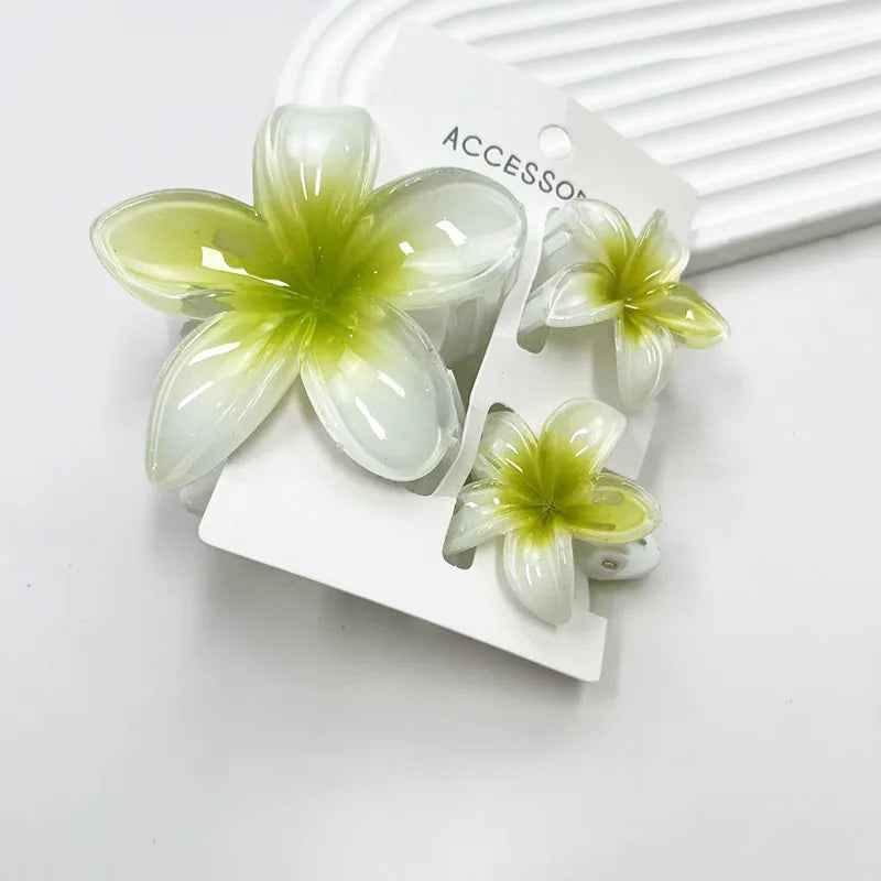 3Pcs/Set Sweet Flower Colroful Gradient Hair Claws Ponytail Cip Clamp Barrettes Hairpins For Women Girl Beach Hair Accessories
