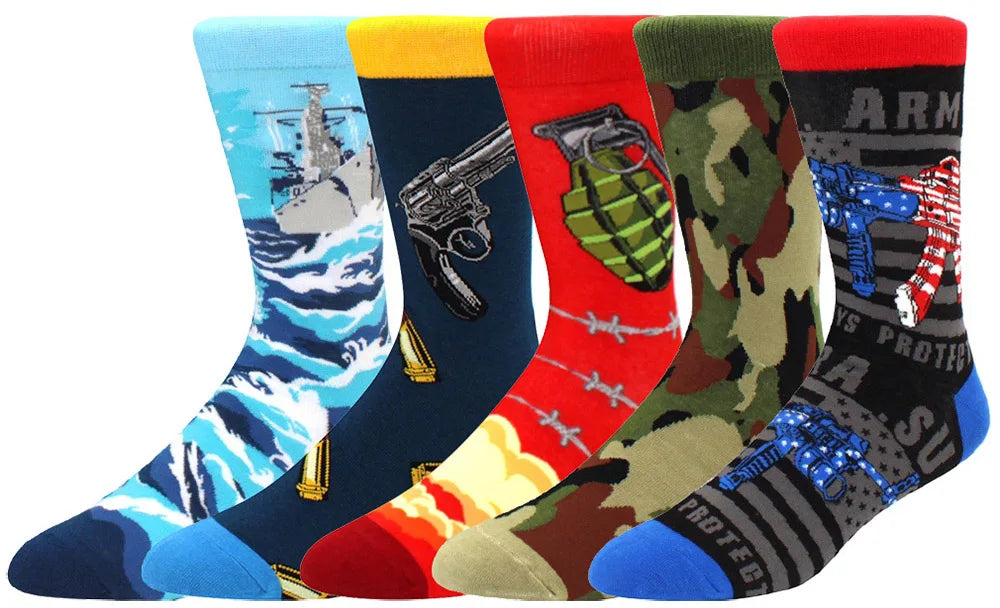 5 Pairs Men Middle Tube Socks Fun Casual Business Socks Colorful Halloween Animal Vintage Happy Woman Cotton Socks