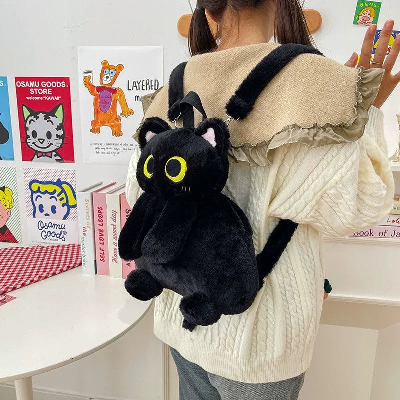 33cm Kawaii Big Eyes Cat Plush Toy Black Backpack Cute Large-capacity Stuffed Animal Bag Boys Girls Women Soft Toy Backpack Gift