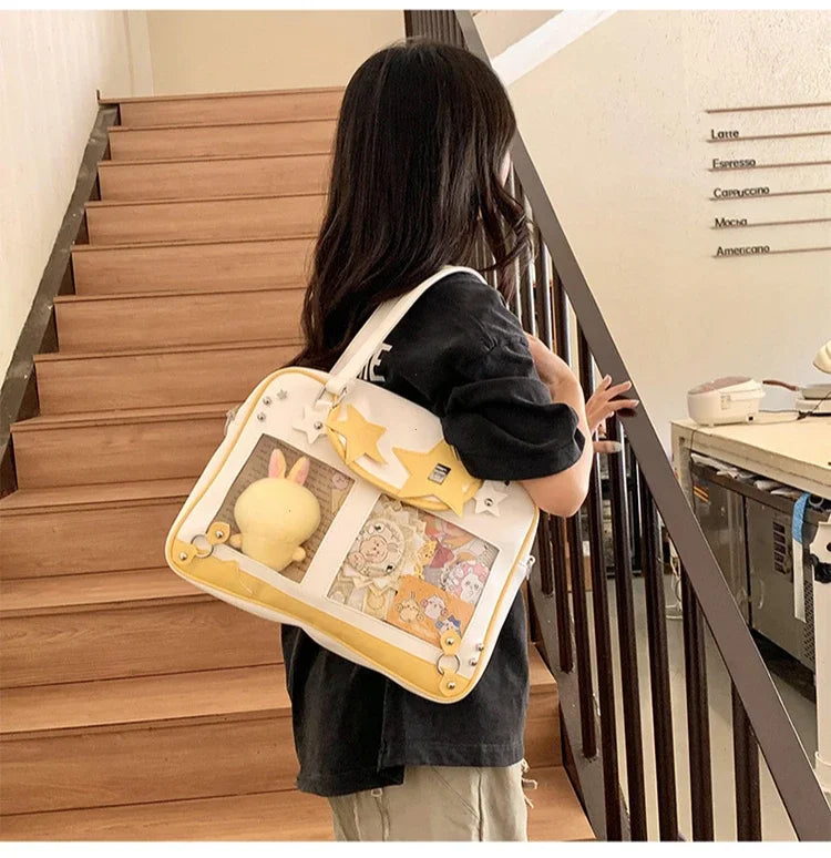 Y2K Trendy Star Ita Bag Lolita Girl Transparent Pocket Fashion Crossbody Bag Women's DIY Display Shoulder Bag Cute Purse Handbag