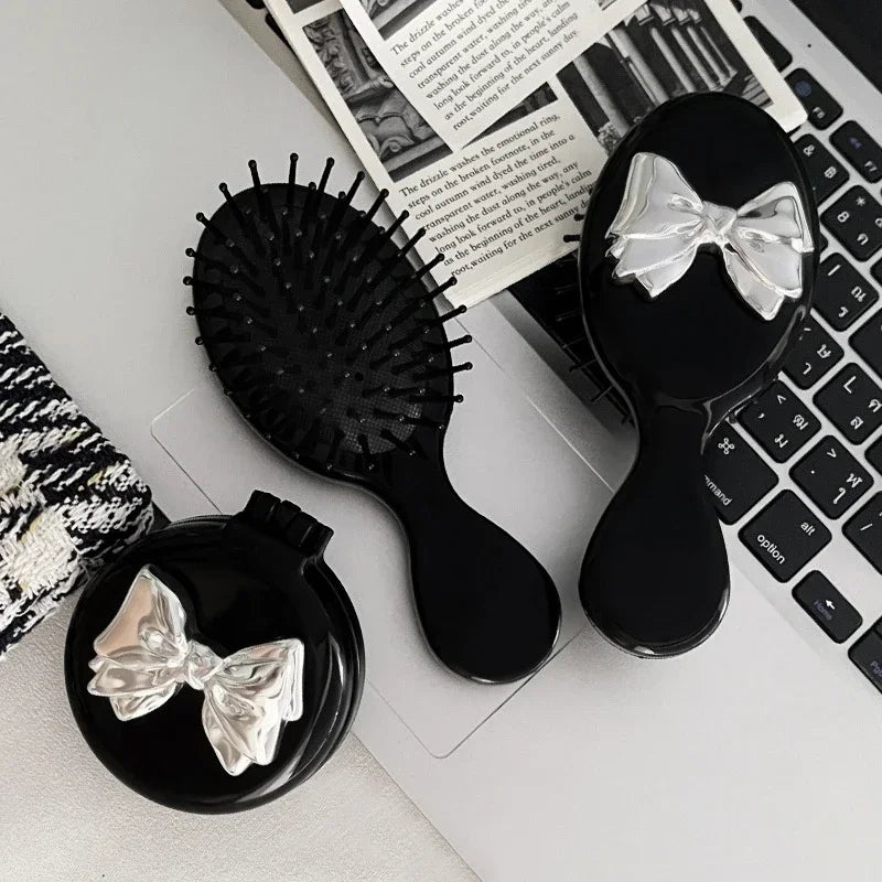 Portable Cute Bow Mini Round Hair Comb Hair Salon Hairdressing Massage Folding Hair Brush Air Cushion Comb Makeup Beauty Tools