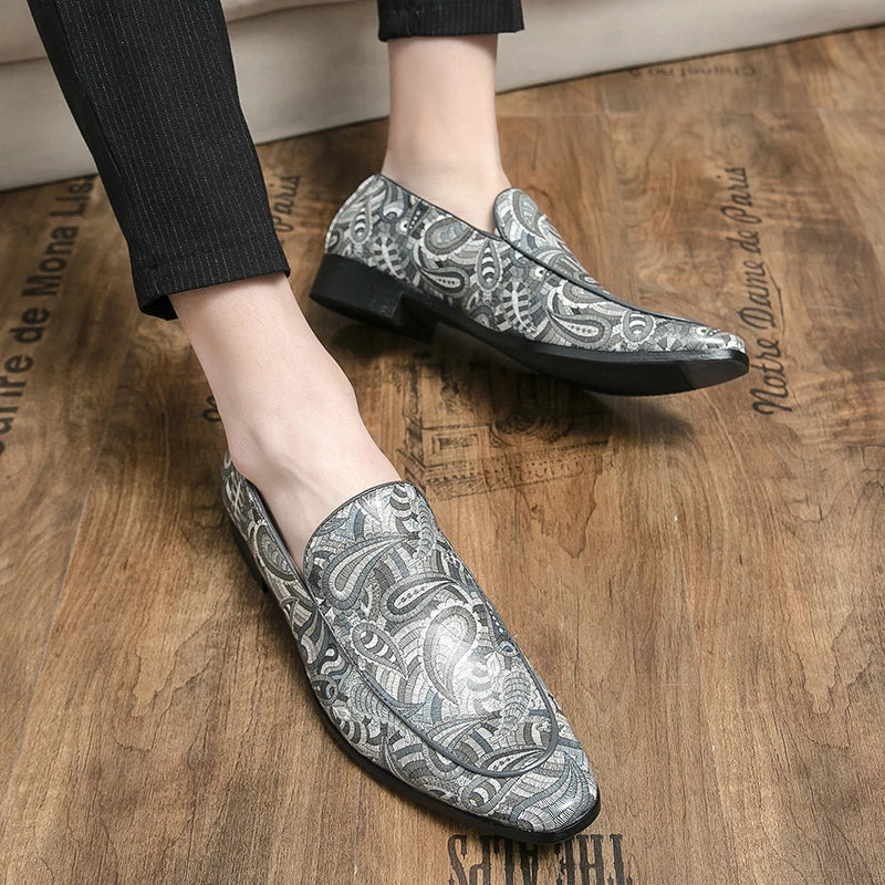 New British Style Fashion Trends Printed Leather Loafers Men Breathable Casual Shoes Men Slip-on Dating Driving Party Men Shoes