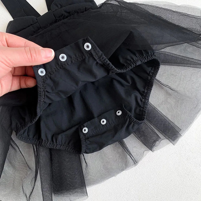 2024 New Summer Baby Tutu Dress Big Bow Birthday Clothes for Newborn Toddler Suspenders Gauze Bodysuit for Girls