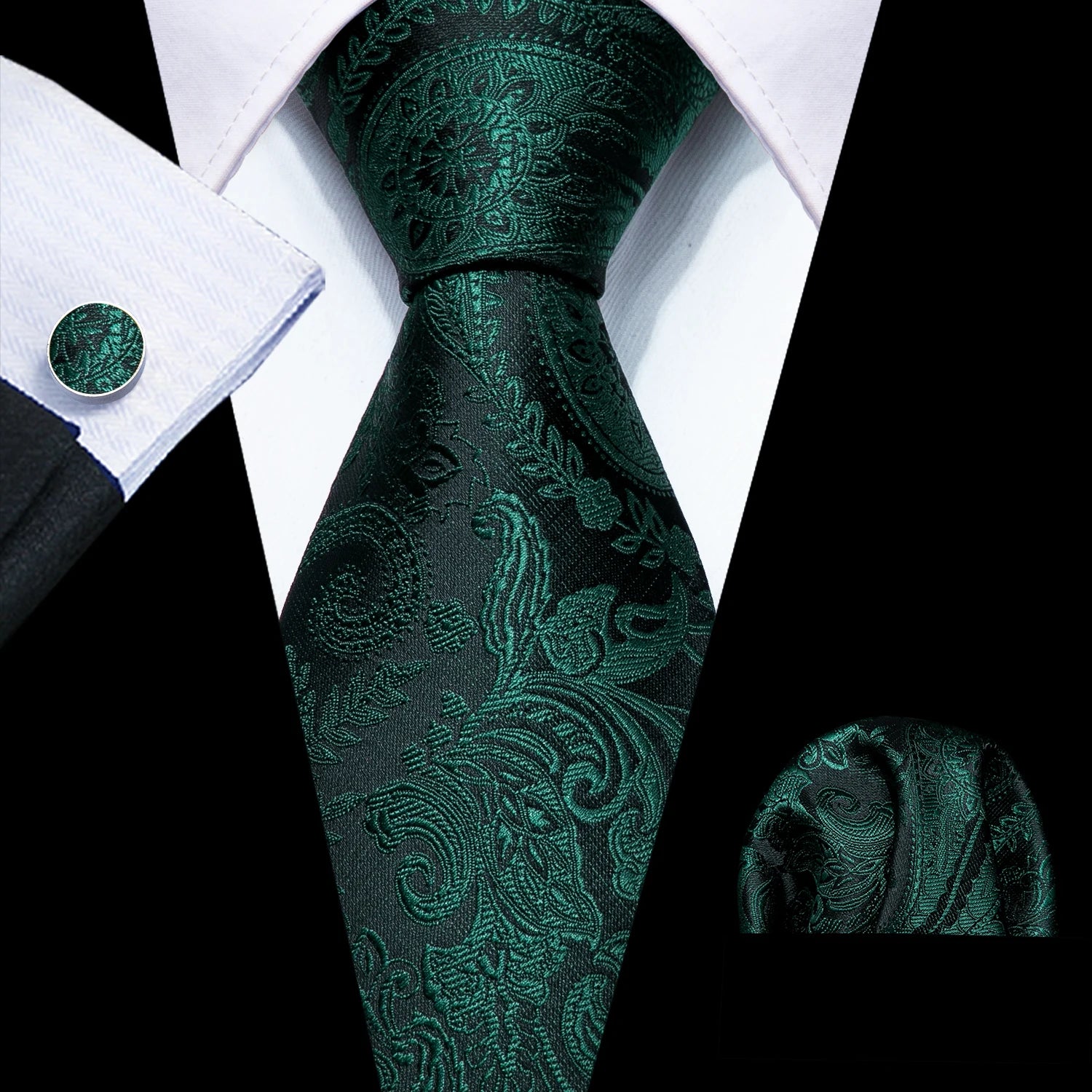 Barry.Wang Green Mint Teal Men Tie Hanky Cufflinks Set Jacquard Olive Sage Lawn Cyan Necktie for Male Wedding Business Gift