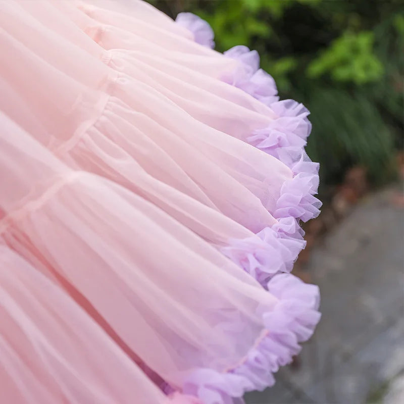Womens Elastic Waist Puffy Tulle Petticoat Rainbow Cloud Short Tutu Skirt Princess 45cm Ballet Dance Pettiskirts Lolita Cosplay