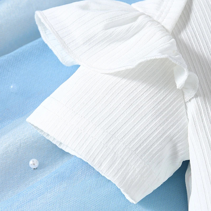 Pudcoco Baby Girls Summer Outfit Short Sleeves Rompers and Crochet Flowers Suspender Skirt Headband 3 Piece Clothes Set 0-18M