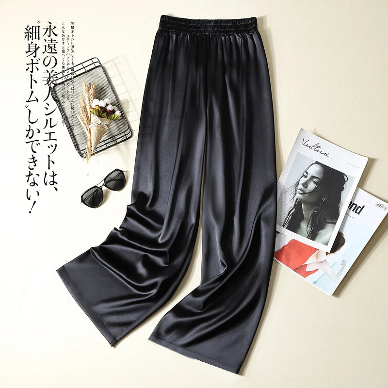 Fashion casual pantalones aesthetic plus size Women Trousers Spring Satin Imitation Silk Soft long Pants  pants y2k