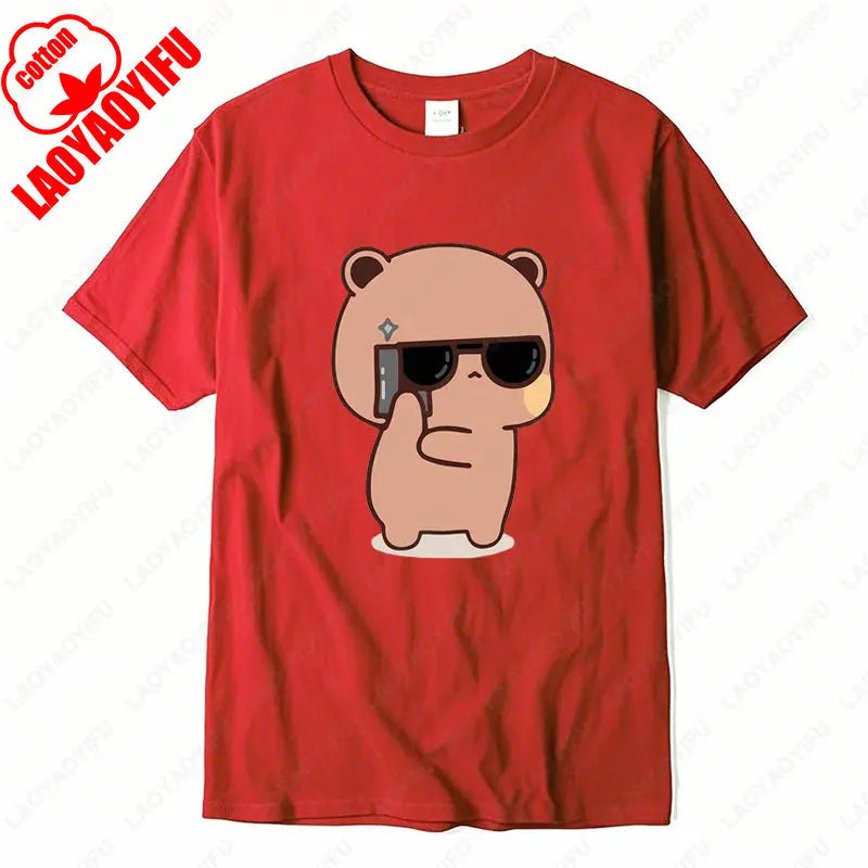 Kawaii Bubu Dudu Couple Shirt Bear Panda Are Spy Love Things Couple Do Tshirt Cute Matching Cotton T-shirt Man Woman Casual Tees