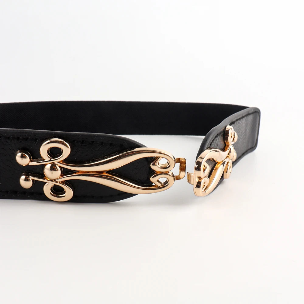 Women belt Elastic Waistband Thin Stretch Wrap Buckle Waist Belt Elegant Cummerbunds Fashion Leaf Belt for Dress Accessories